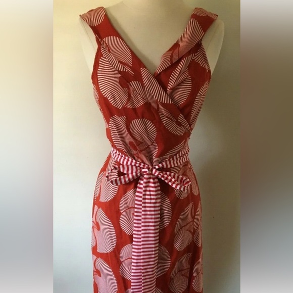 “DONATED” Diane Von Furstenberg, Burnt Orange & White Abstract Swirl Dress, Sz 8 - Picture 7 of 9